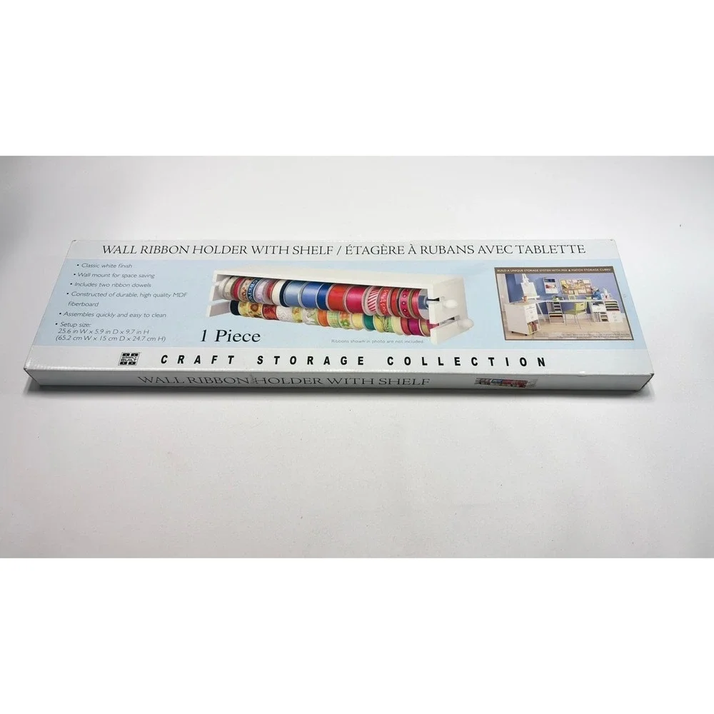 Simply Built Wall Ribbon Holder With Shelf White Craft Storage Organizer New Box